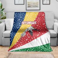 Seychelles Christmas Blanket with Flag Colors Pattern, Tropical Bird Motif, and National Coat of Arms - Wonder Print Shop