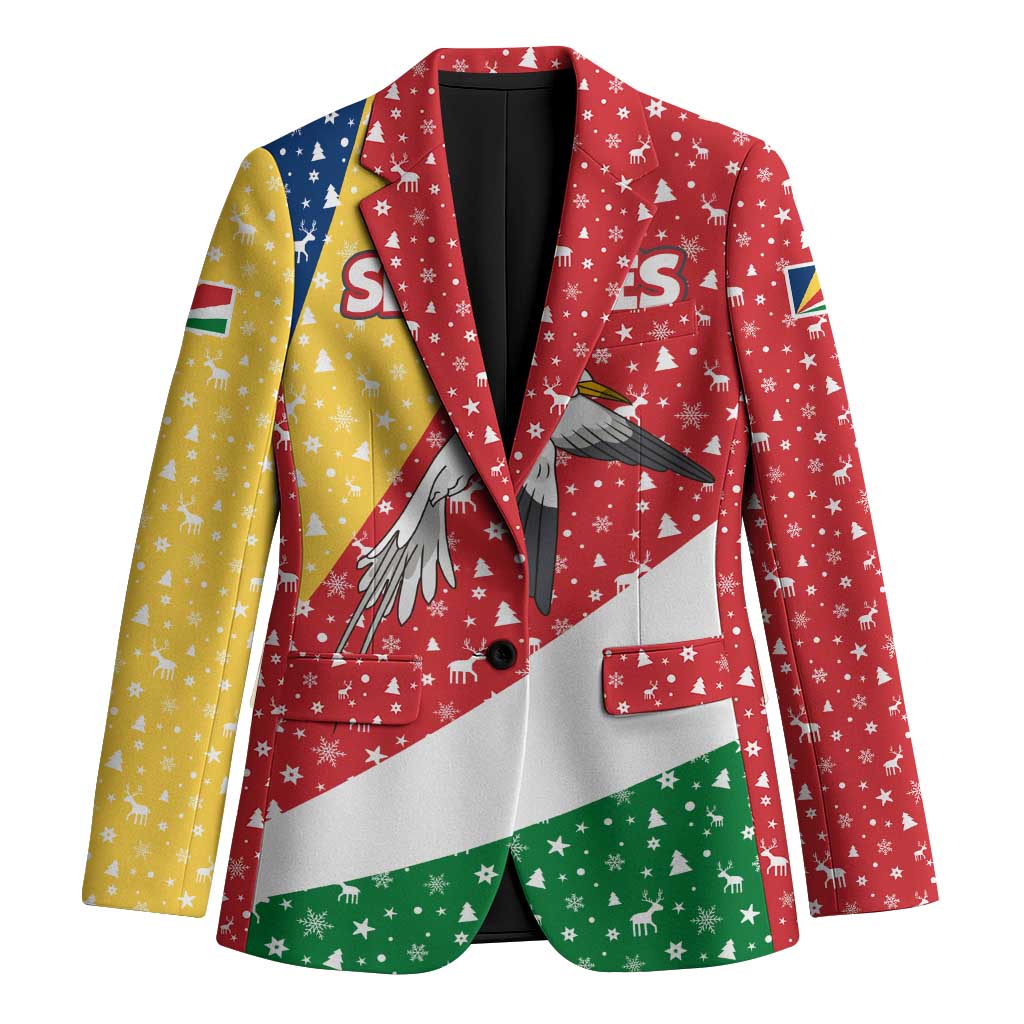 Seychelles Christmas Blazer with Flag Colors Pattern, Tropical Bird Motif, and National Coat of Arms - Wonder Print Shop