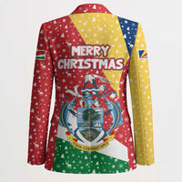 Seychelles Christmas Blazer with Flag Colors Pattern, Tropical Bird Motif, and National Coat of Arms - Wonder Print Shop