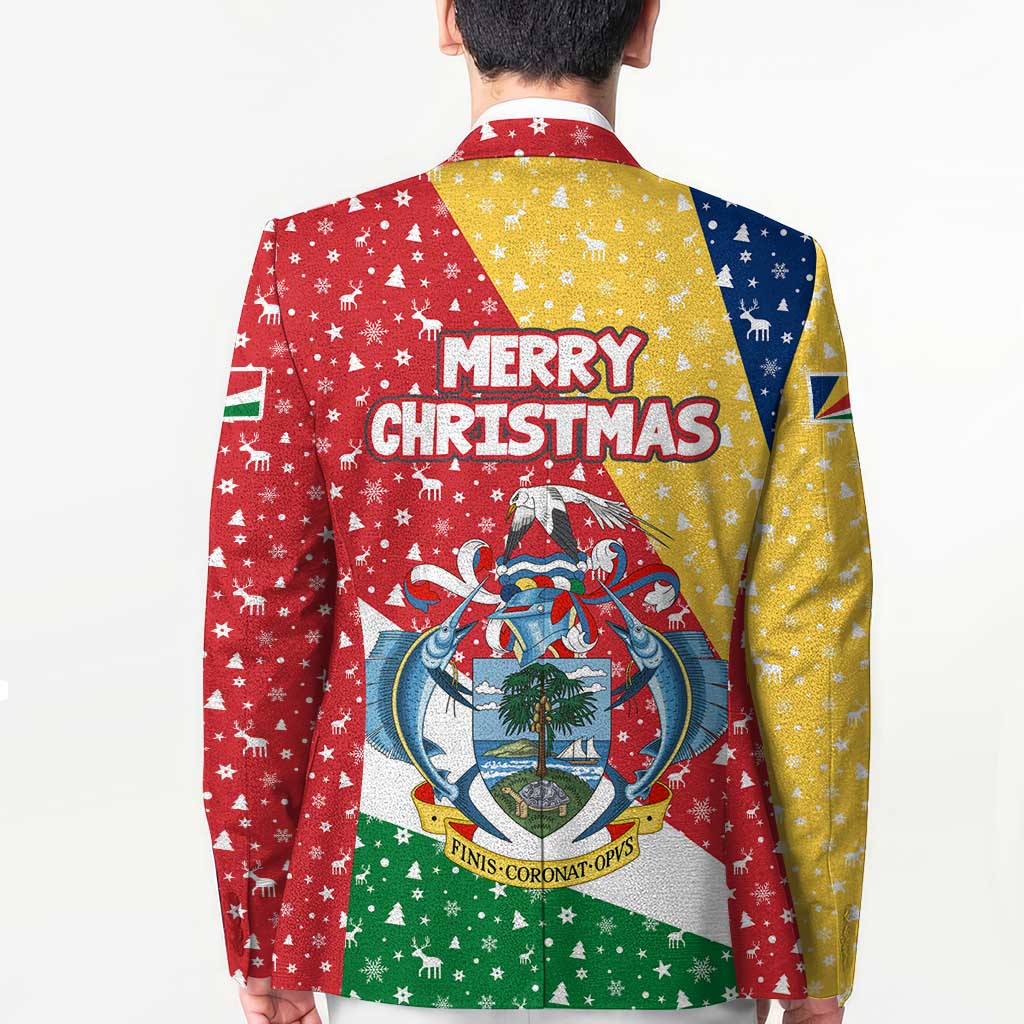 Seychelles Christmas Blazer with Flag Colors Pattern, Tropical Bird Motif, and National Coat of Arms - Wonder Print Shop