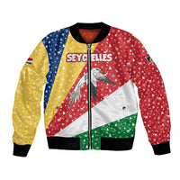 Seychelles Christmas Bomber Jacket with Flag Colors Pattern, Tropical Bird Motif, and National Coat of Arms - Wonder Print Shop