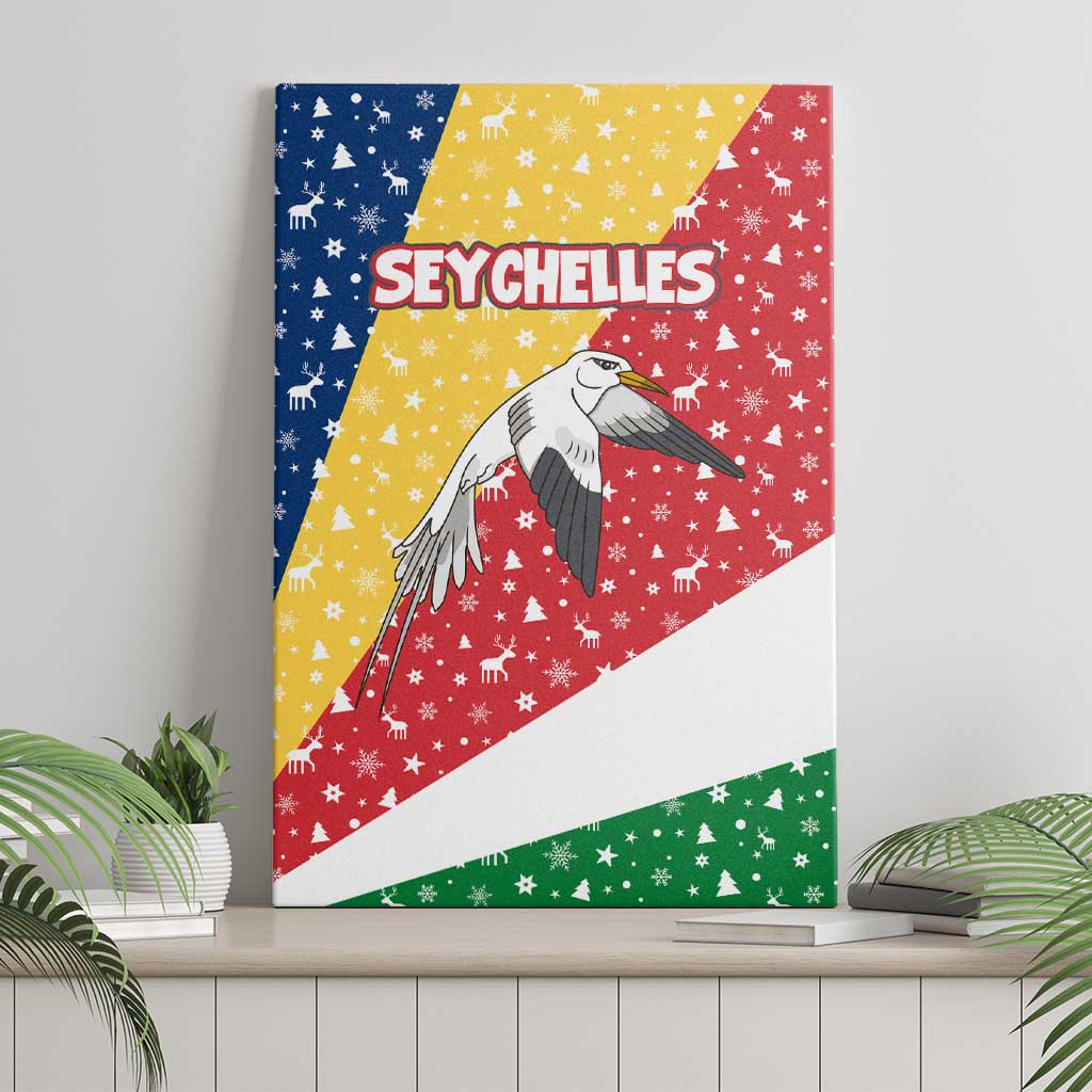 Seychelles Christmas Canvas Wall Art with Flag Colors Pattern, Tropical Bird Motif, and National Coat of Arms - Wonder Print Shop