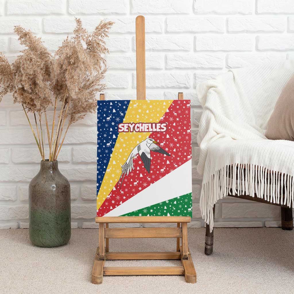 Seychelles Christmas Canvas Wall Art with Flag Colors Pattern, Tropical Bird Motif, and National Coat of Arms - Wonder Print Shop