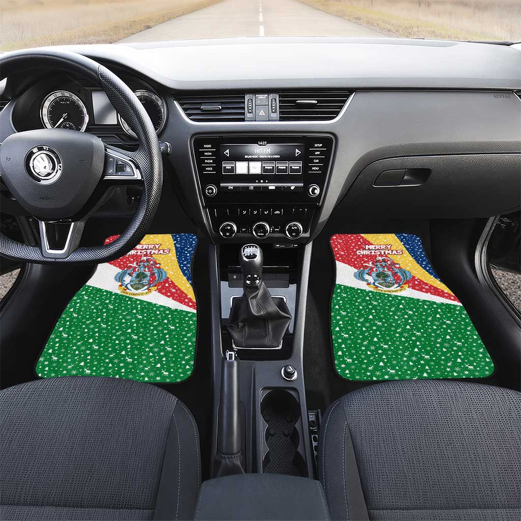 Seychelles Christmas Car Mats with Flag Colors Pattern, Tropical Bird Motif, and National Coat of Arms - Wonder Print Shop