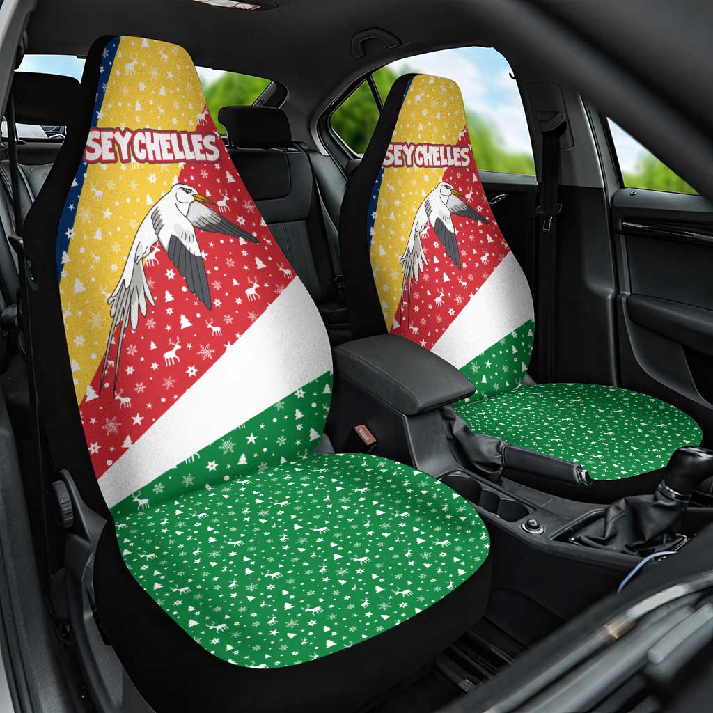 Seychelles Christmas Car Seat Cover with Flag Colors Pattern, Tropical Bird Motif, and National Coat of Arms - Wonder Print Shop