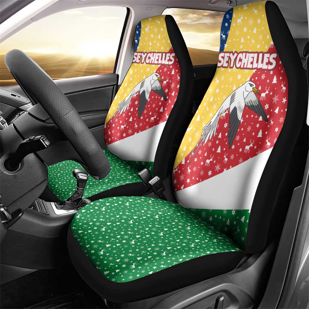 Seychelles Christmas Car Seat Cover with Flag Colors Pattern, Tropical Bird Motif, and National Coat of Arms - Wonder Print Shop