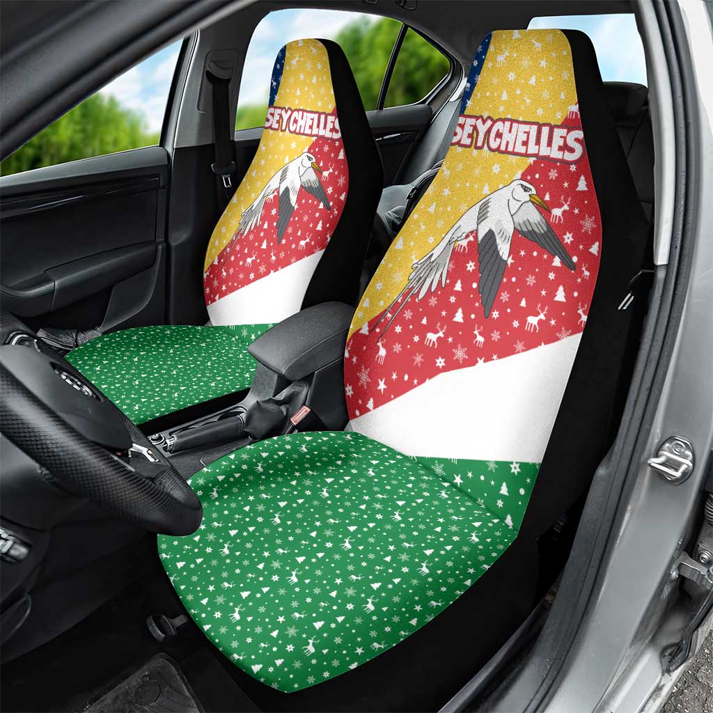 Seychelles Christmas Car Seat Cover with Flag Colors Pattern, Tropical Bird Motif, and National Coat of Arms - Wonder Print Shop