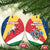 Seychelles Christmas Ceramic Ornament with Flag Colors Pattern, Tropical Bird Motif, and National Coat of Arms - Wonder Print Shop