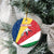 Seychelles Christmas Ceramic Ornament with Flag Colors Pattern, Tropical Bird Motif, and National Coat of Arms - Wonder Print Shop