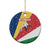 Seychelles Christmas Ceramic Ornament with Flag Colors Pattern, Tropical Bird Motif, and National Coat of Arms - Wonder Print Shop