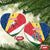 Seychelles Christmas Ceramic Ornament with Flag Colors Pattern, Tropical Bird Motif, and National Coat of Arms - Wonder Print Shop