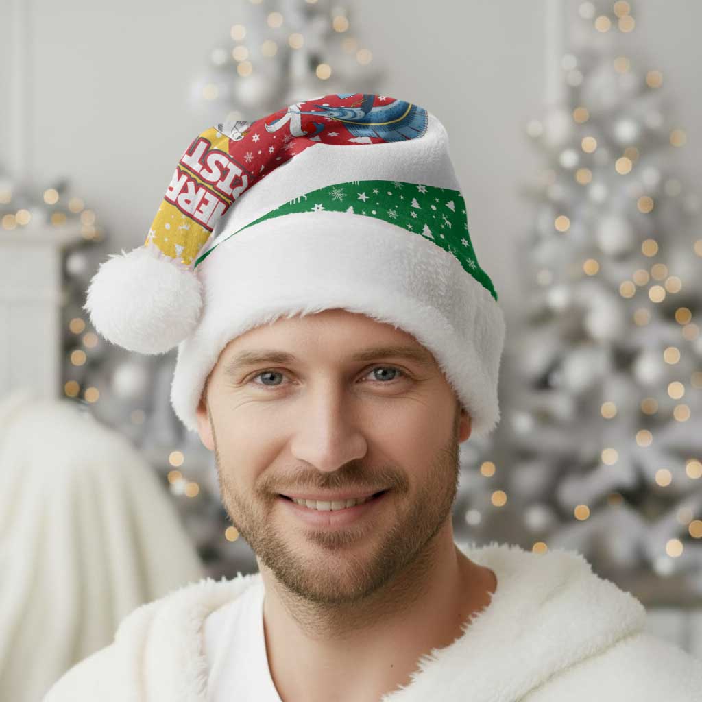 Seychelles Christmas Santa Hat with Flag Colors Pattern, Tropical Bird Motif, and National Coat of Arms - Wonder Print Shop