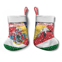 Seychelles Christmas Stocking with Flag Colors Pattern, Tropical Bird Motif, and National Coat of Arms - Wonder Print Shop