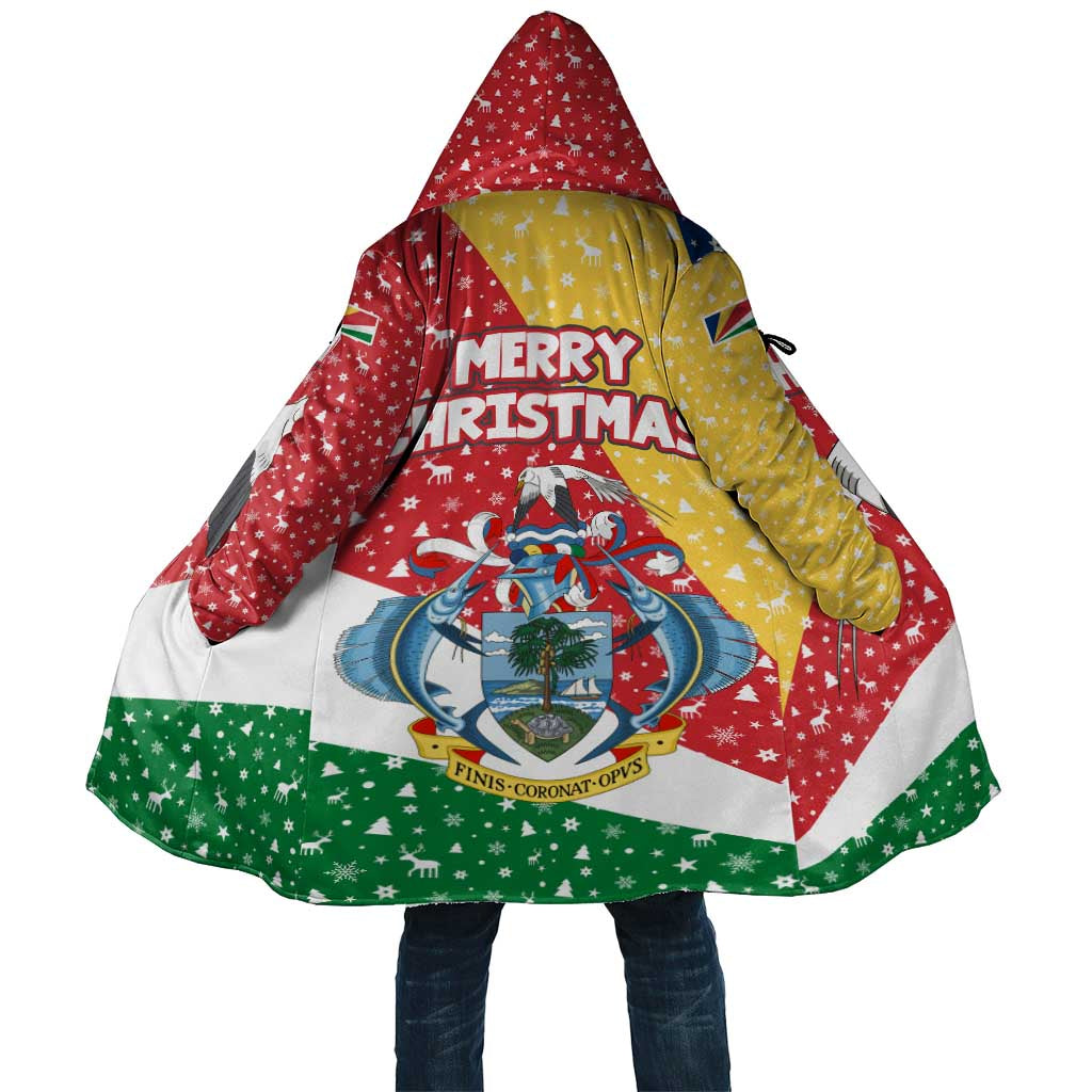 Seychelles Christmas Cloak with Flag Colors Pattern, Tropical Bird Motif, and National Coat of Arms - Wonder Print Shop