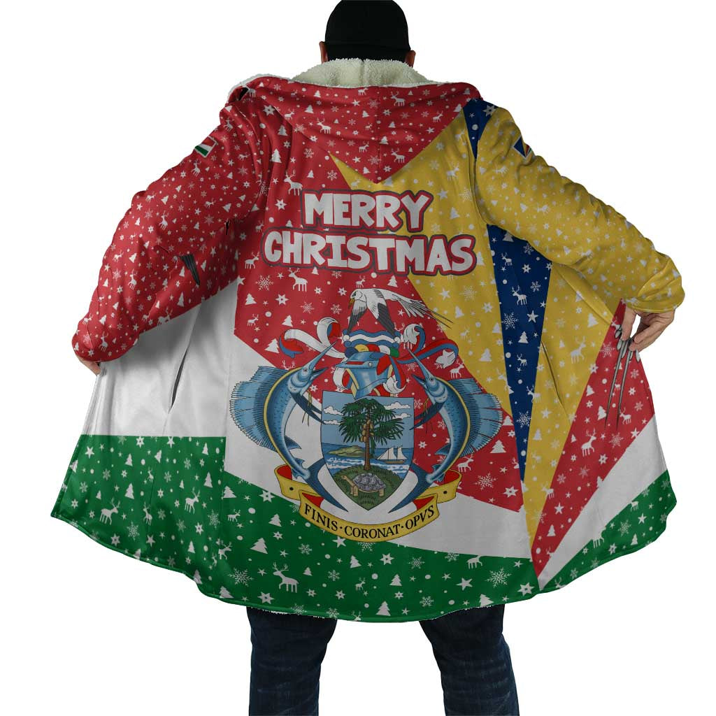 Seychelles Christmas Cloak with Flag Colors Pattern, Tropical Bird Motif, and National Coat of Arms - Wonder Print Shop
