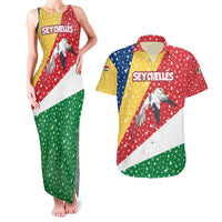 Seychelles Christmas Couples Matching Tank Maxi Dress and Hawaiian Shirt with Flag Colors Pattern, Tropical Bird Motif, and National Coat of Arms - Wonder Print Shop