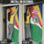 Seychelles Christmas Door Cover with Flag Colors Pattern, Tropical Bird Motif, and National Coat of Arms - Wonder Print Shop