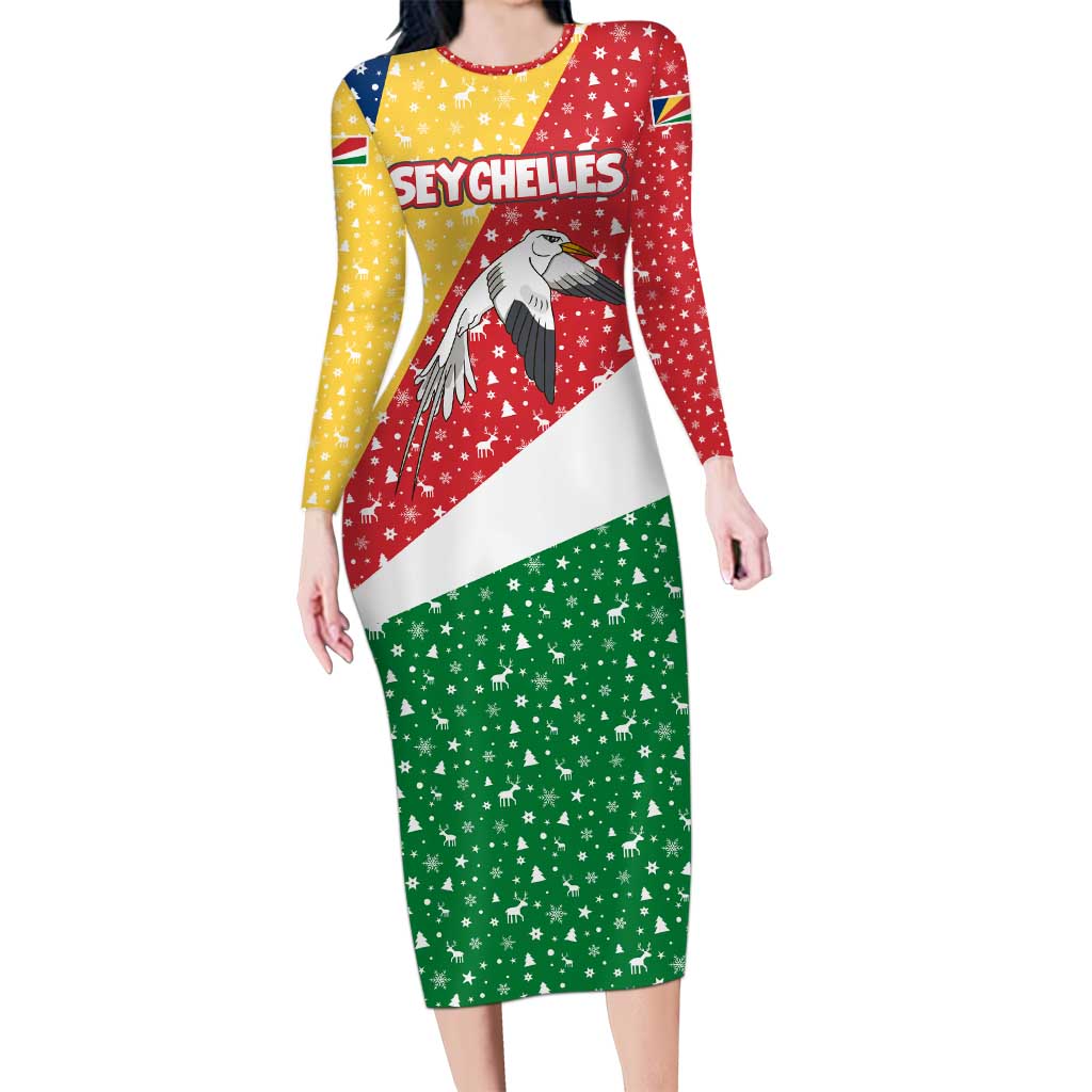 Seychelles Christmas Family Matching Long Sleeve Bodycon Dress and Hawaiian Shirt with Flag Colors Pattern, Tropical Bird Motif, and National Coat of Arms - Wonder Print Shop