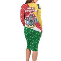 Seychelles Christmas Family Matching Long Sleeve Bodycon Dress and Hawaiian Shirt with Flag Colors Pattern, Tropical Bird Motif, and National Coat of Arms - Wonder Print Shop