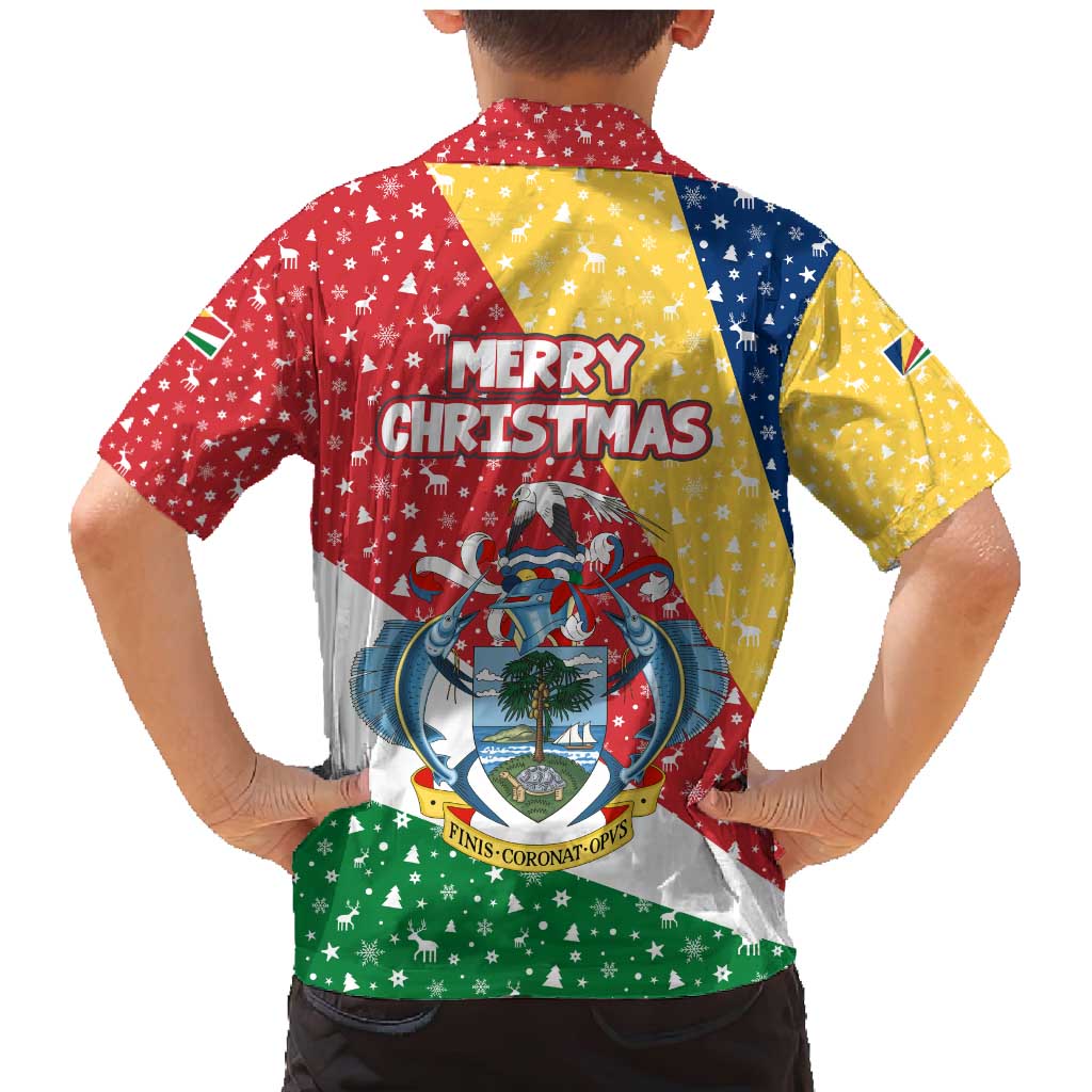 Seychelles Christmas Family Matching Mermaid Dress and Hawaiian Shirt with Flag Colors Pattern, Tropical Bird Motif, and National Coat of Arms - Wonder Print Shop