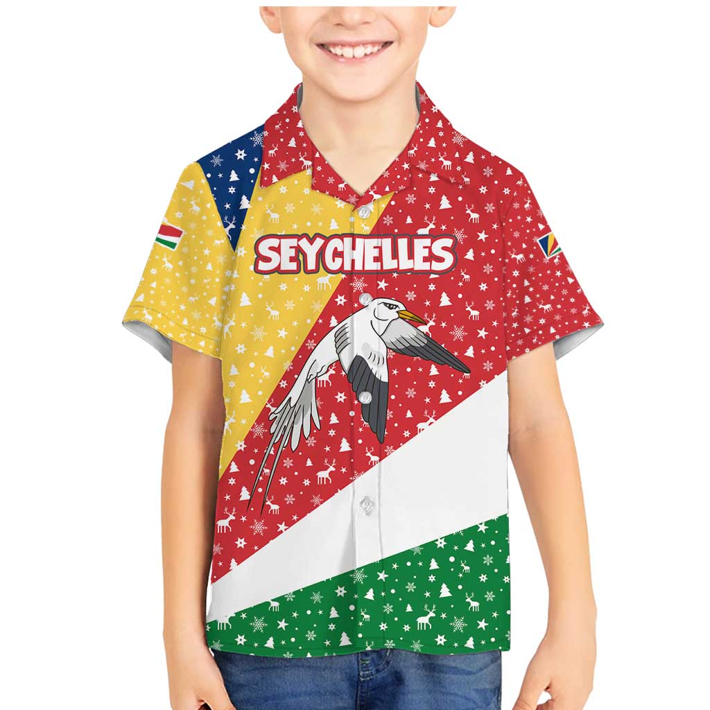 Seychelles Christmas Family Matching Mermaid Dress and Hawaiian Shirt with Flag Colors Pattern, Tropical Bird Motif, and National Coat of Arms - Wonder Print Shop
