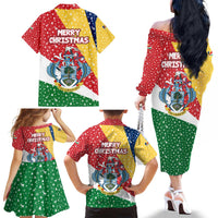Seychelles Christmas Family Matching Off The Shoulder Long Sleeve Dress and Hawaiian Shirt with Flag Colors Pattern, Tropical Bird Motif, and National Coat of Arms - Wonder Print Shop