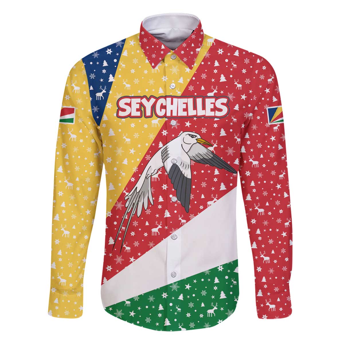 Seychelles Christmas Family Matching Off The Shoulder Long Sleeve Dress and Hawaiian Shirt with Flag Colors Pattern, Tropical Bird Motif, and National Coat of Arms - Wonder Print Shop