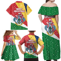 Seychelles Christmas Family Matching Off Shoulder Maxi Dress and Hawaiian Shirt with Flag Colors Pattern, Tropical Bird Motif, and National Coat of Arms - Wonder Print Shop