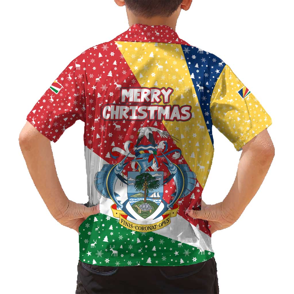 Seychelles Christmas Family Matching Off Shoulder Short Dress and Hawaiian Shirt with Flag Colors Pattern, Tropical Bird Motif, and National Coat of Arms - Wonder Print Shop