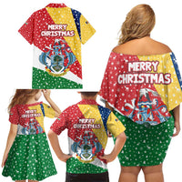 Seychelles Christmas Family Matching Off Shoulder Short Dress and Hawaiian Shirt with Flag Colors Pattern, Tropical Bird Motif, and National Coat of Arms - Wonder Print Shop
