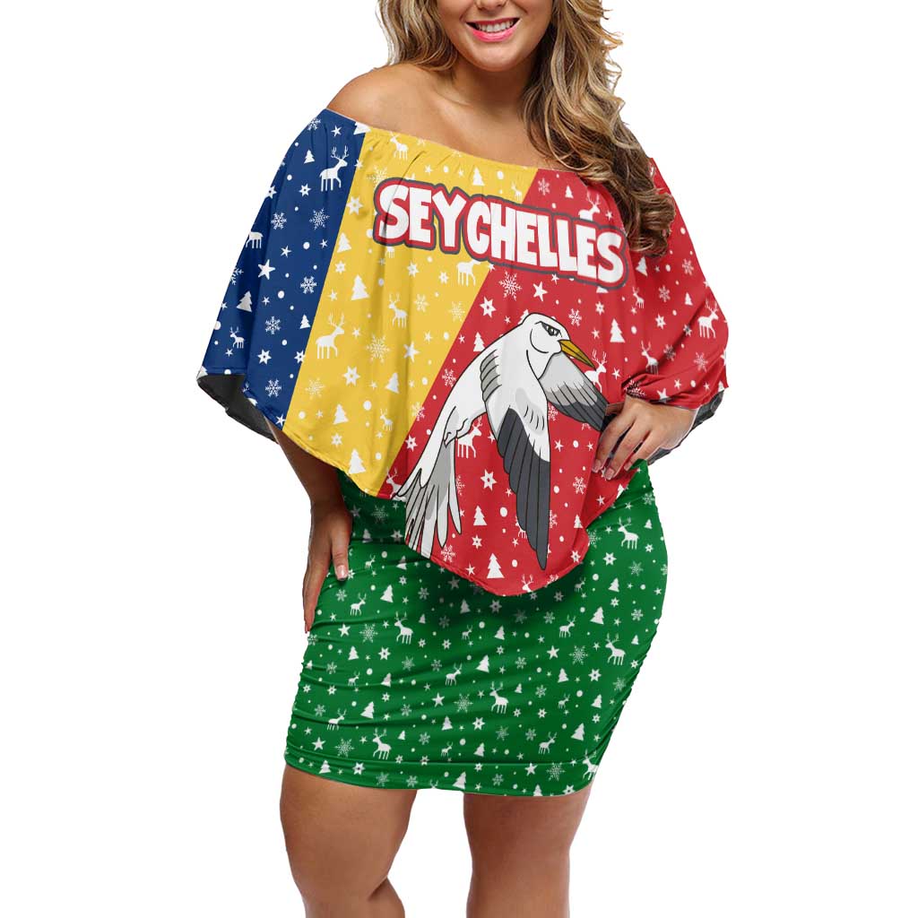Seychelles Christmas Family Matching Off Shoulder Short Dress and Hawaiian Shirt with Flag Colors Pattern, Tropical Bird Motif, and National Coat of Arms - Wonder Print Shop