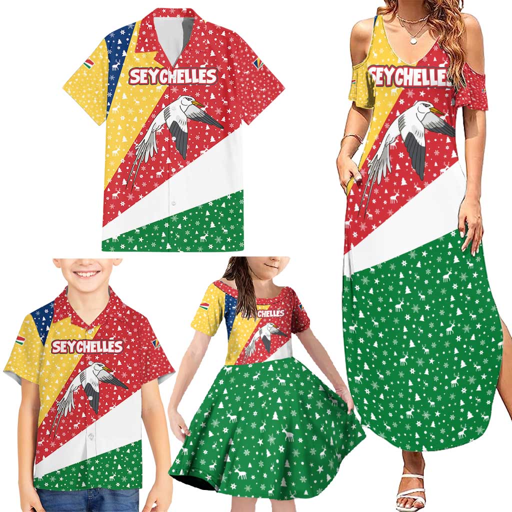Seychelles Christmas Family Matching Summer Maxi Dress and Hawaiian Shirt with Flag Colors Pattern, Tropical Bird Motif, and National Coat of Arms - Wonder Print Shop