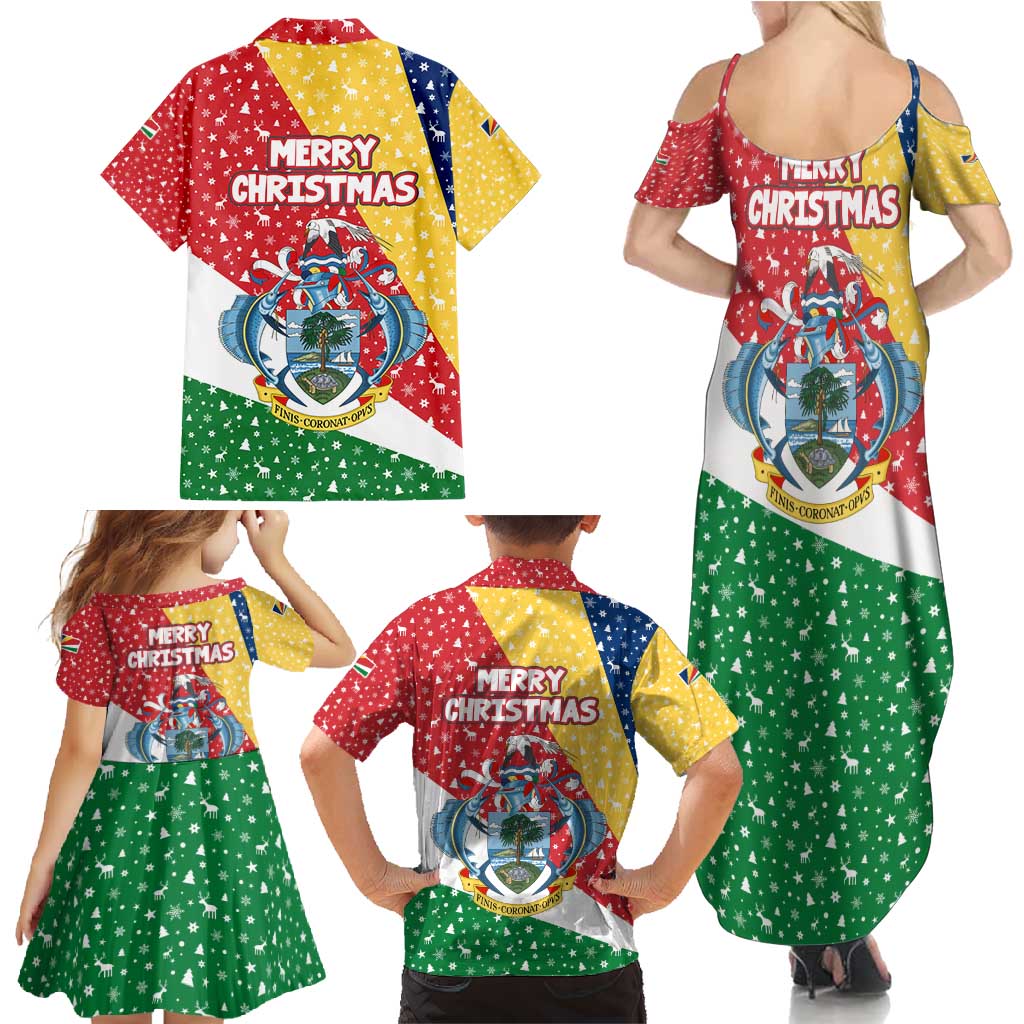 Seychelles Christmas Family Matching Summer Maxi Dress and Hawaiian Shirt with Flag Colors Pattern, Tropical Bird Motif, and National Coat of Arms - Wonder Print Shop