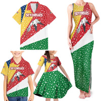 Seychelles Christmas Family Matching Tank Maxi Dress and Hawaiian Shirt with Flag Colors Pattern, Tropical Bird Motif, and National Coat of Arms - Wonder Print Shop