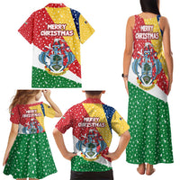 Seychelles Christmas Family Matching Tank Maxi Dress and Hawaiian Shirt with Flag Colors Pattern, Tropical Bird Motif, and National Coat of Arms - Wonder Print Shop