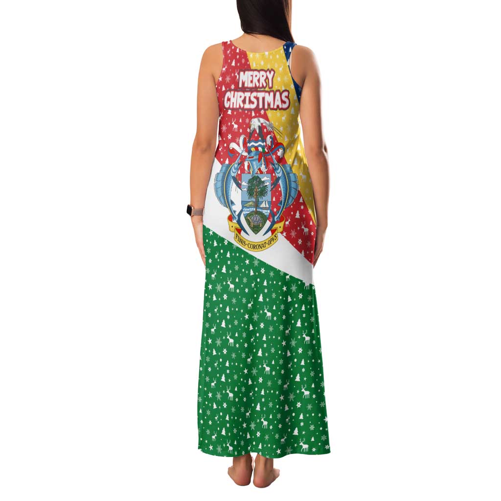 Seychelles Christmas Family Matching Tank Maxi Dress and Hawaiian Shirt with Flag Colors Pattern, Tropical Bird Motif, and National Coat of Arms - Wonder Print Shop