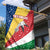 Seychelles Christmas Garden Flag with Flag Colors Pattern, Tropical Bird Motif, and National Coat of Arms - Wonder Print Shop