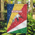 Seychelles Christmas Garden Flag with Flag Colors Pattern, Tropical Bird Motif, and National Coat of Arms - Wonder Print Shop