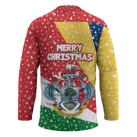 Seychelles Christmas Hockey Jersey with Flag Colors Pattern, Tropical Bird Motif, and National Coat of Arms - Wonder Print Shop