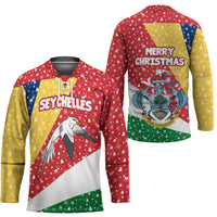 Seychelles Christmas Hockey Jersey with Flag Colors Pattern, Tropical Bird Motif, and National Coat of Arms - Wonder Print Shop