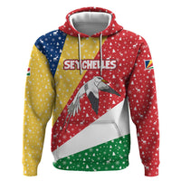 Seychelles Christmas Hoodie with Flag Colors Pattern, Tropical Bird Motif, and National Coat of Arms - Wonder Print Shop