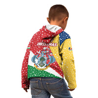 Seychelles Christmas Kid Hoodie with Flag Colors Pattern, Tropical Bird Motif, and National Coat of Arms - Wonder Print Shop