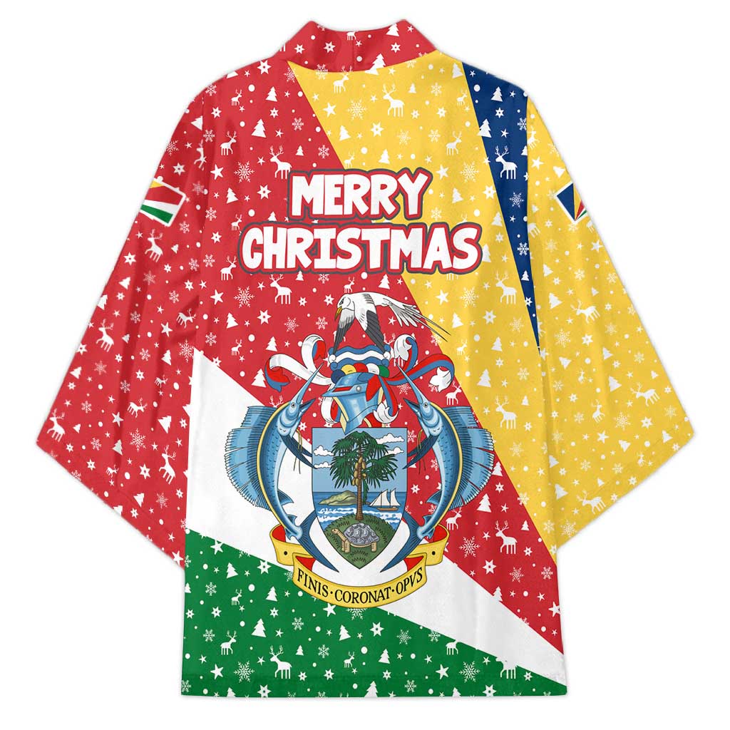 Seychelles Christmas Kimono with Flag Colors Pattern, Tropical Bird Motif, and National Coat of Arms - Wonder Print Shop