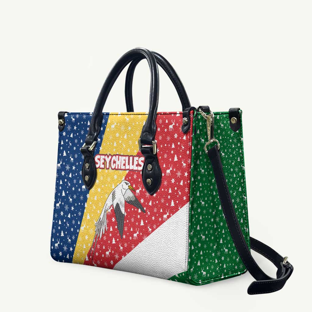 Seychelles Christmas Leather Bag with Flag Colors Pattern, Tropical Bird Motif, and National Coat of Arms - Wonder Print Shop