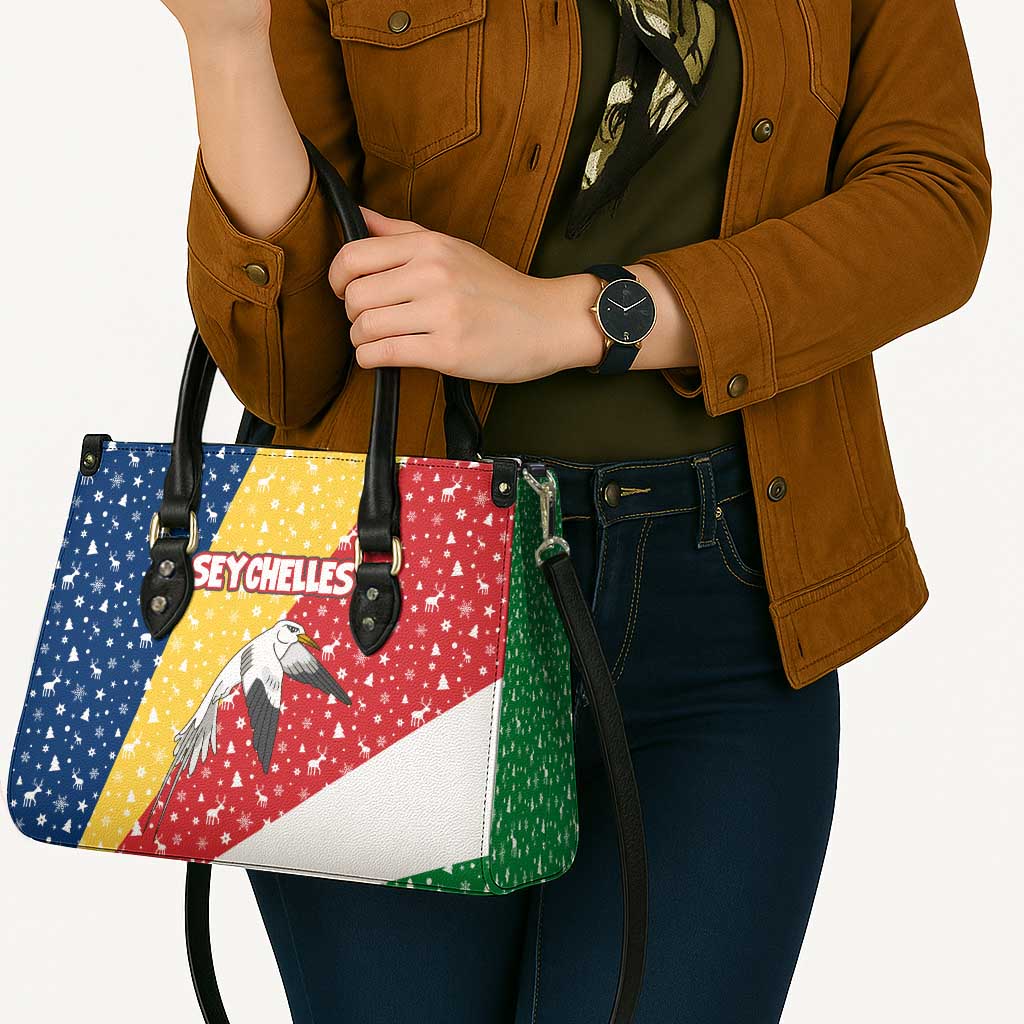 Seychelles Christmas Leather Bag with Flag Colors Pattern, Tropical Bird Motif, and National Coat of Arms - Wonder Print Shop