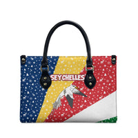 Seychelles Christmas Leather Bag with Flag Colors Pattern, Tropical Bird Motif, and National Coat of Arms - Wonder Print Shop