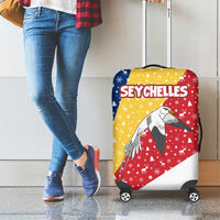 Seychelles Christmas Luggage Cover with Flag Colors Pattern, Tropical Bird Motif, and National Coat of Arms - Wonder Print Shop