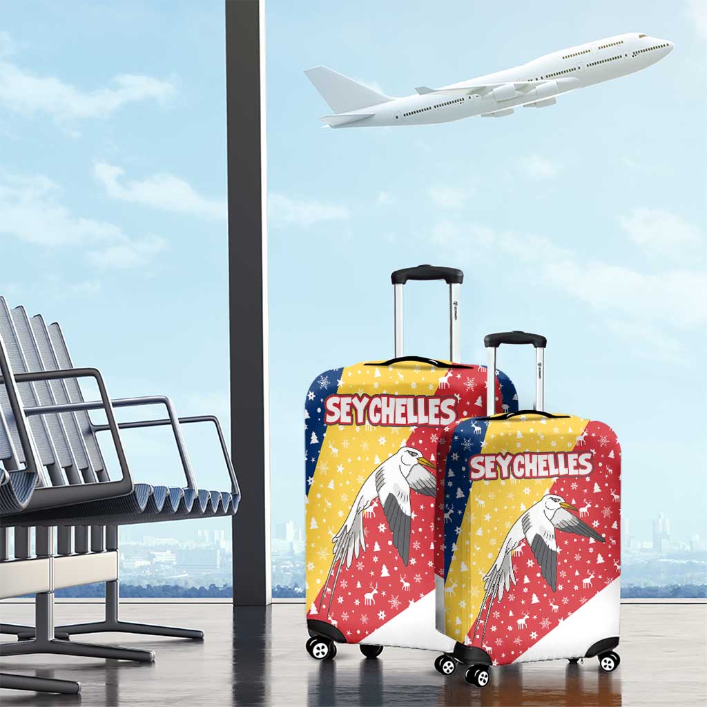 Seychelles Christmas Luggage Cover with Flag Colors Pattern, Tropical Bird Motif, and National Coat of Arms - Wonder Print Shop