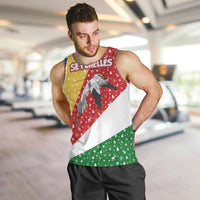 Seychelles Christmas Men Tank Top with Flag Colors Pattern, Tropical Bird Motif, and National Coat of Arms - Wonder Print Shop