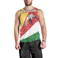 Seychelles Christmas Men Tank Top with Flag Colors Pattern, Tropical Bird Motif, and National Coat of Arms - Wonder Print Shop